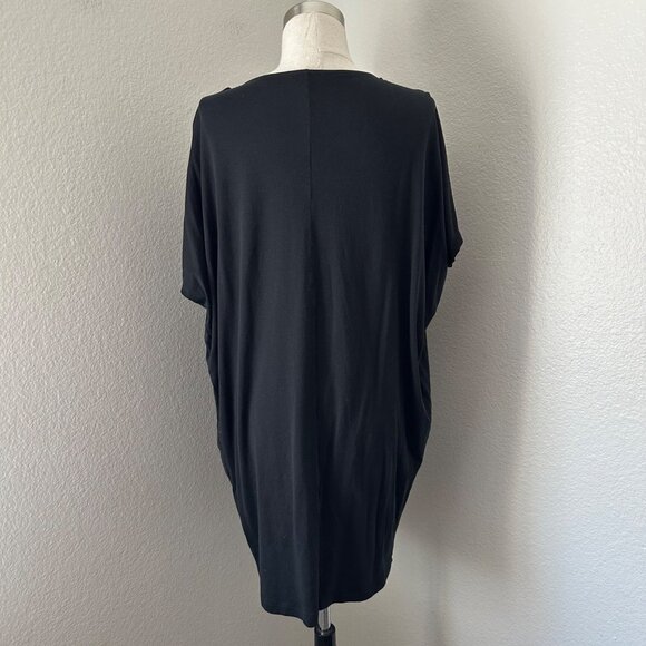 COS Twist Front Pull On Short Dress Batwing Short Sleeve Solid Black Minimalist - Picture 2 of 11